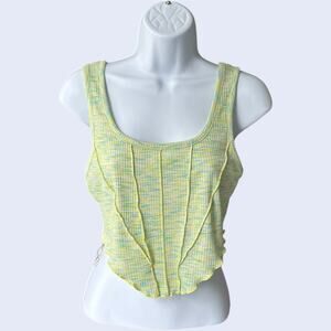 Derek Heart space-dye ribbed crop tank lettuce edge scallop hem green M